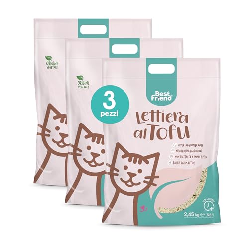 Best Friend - Arenero para Gatos con Tofu de 5,5 l. Arena para Gatos aglomerante. hasta 30 días de Uso. Se Elimina en el orgánico o en el Inodoro. Arena antiolor | Aroma clásico, 3 Unidades