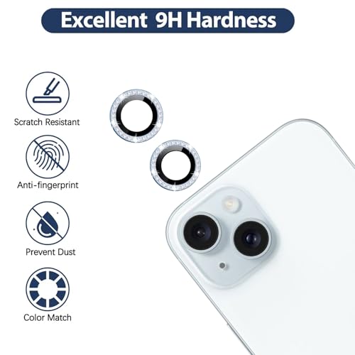 Image of Back Camera Lens Ring Guard Protector for Apple iPhone 15 | Diamond Camera Ring Aluminium Alloy Edge (Blue)