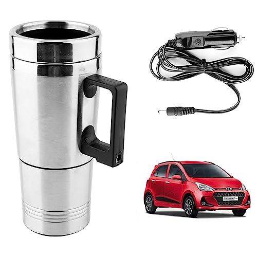 Image of Oshotto 12V Stainless Steel Car Heating Kettle /Mug, Travel Friendly electric Tea /Coffee maker Compatible with Hyundai Grand i10 (300ml) - Silver