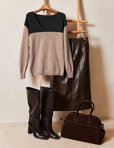Image of Zeagoo Womens Sweaters Fall Trendy Casual Long Sleeve Shirt Lightweight V Neck Off Shoulder Crochet Pullover Top Outfit