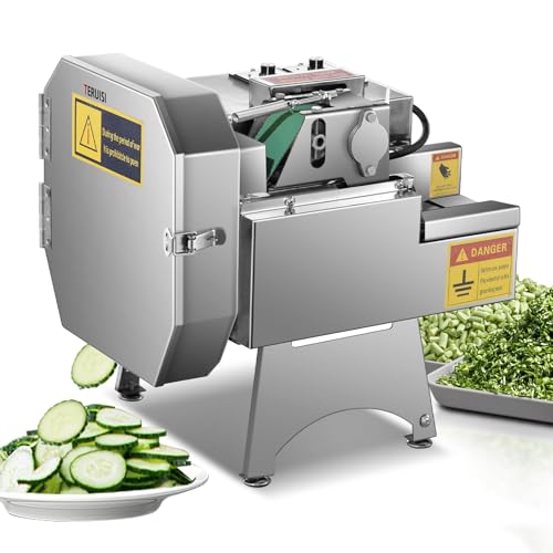 TERUISI Commercial Vegetable Chopper, 200W Electric Vegetable Cutter, Industrial Slicer Stainless Steel Onion Chopper with Conveyor Belt, 2-20mm Adjustable Thickness for Veggie Tomato Lemon Potato