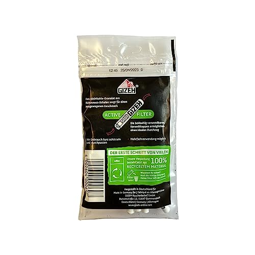 GIZEH Raucherbedarf 20577 Gizeh Aktivkohlefilter-Slim Size 6mm White-50er PE Beutel, Papier