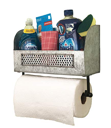 Autumn Alley Rustic Farmhouse Wall Mounted Galvanized Paper Towel Holder with Shelf |