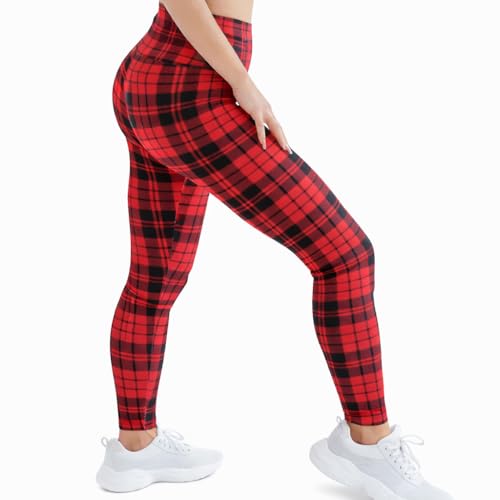 Image of Luxleg High Waist Womens Leggings - Active Workout Leggings - Tummy Control Soft Ankle Length Leggings for Women Black Camouflage(XXL, Red Plaid)