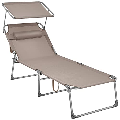 SONGMICS Bain de Soleil Grand, Chaise Longue Pliable, Transat, 200 x 71 x 38 cm, Capacité de Charge 150 kg, avec Pare-Soleil et Dossier Inclinable, pour...
