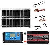 110V/220V Solar Power System 20W Solar Panel Battery Charger 4000W Solar Inverter Complete Kit Solar Controller 30A/40A/50A/60A (Black)