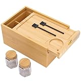promitop Bamboo Storage Box with Lid – Wooden Organizer with 4 Compartments, Sliding Cover & Metal Clasp Lock, Multi-Purpose Rectangular Stash Box, Eco-Friendly Bamboo Box for Home & Office