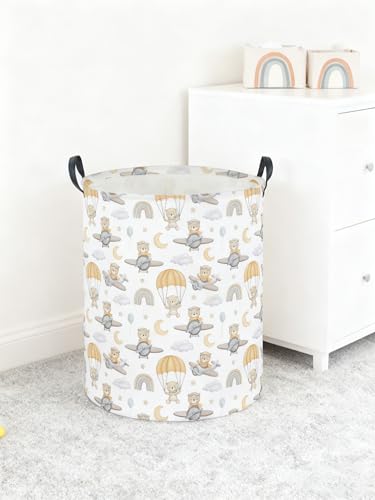 Image of Kids Laundry Hamper,Animal Laundry Basket Collapsible Bear Storage Baskets for Home Decor,Office,Home Organizer,(Airplane Bear