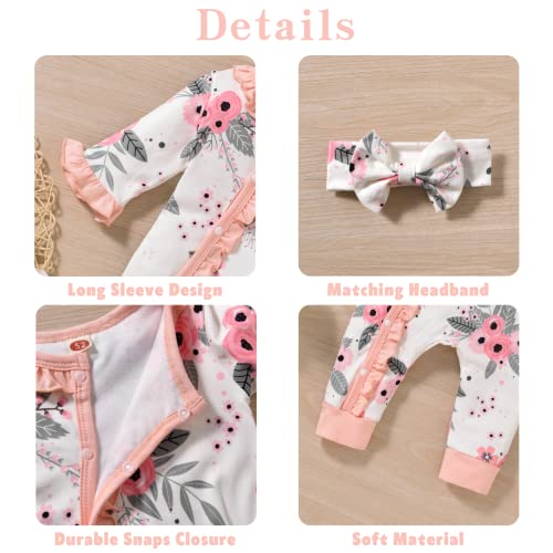 Aalizzwell 0-3 Months Newborn Baby Girls Floral Romper Infant Jumpsuit Fall Winter Clothes Coming Home Outfit Pink Clothing #TOP2