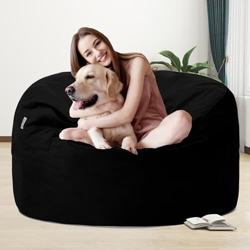 lilanoon Bean Bag Chair 3FT with Ultra Soft Velvet Cover Memory Foam Bean Bag Large Size for Adults Lazy Sofa for Living Room Black 3FT