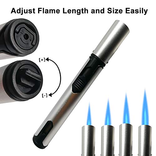 Jun-L Refillable Butane Torch Lighter Adjustable Flame Lighter Jet Camping Lighter For Desserts, Creme Brulee, Welding, Bbq And Baking -Silver (Butane Gas Not Included) #TOP1