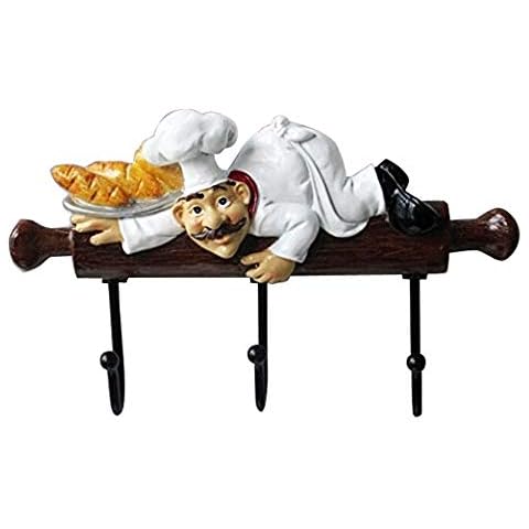 realideas Cute Bakery Decorative Chef with Bread Figurine Wall Hooks Rack Hook Hanger for Home Kitchen Restaurant Oven Gloves/Hat/Cap/Coat/Apron Cover