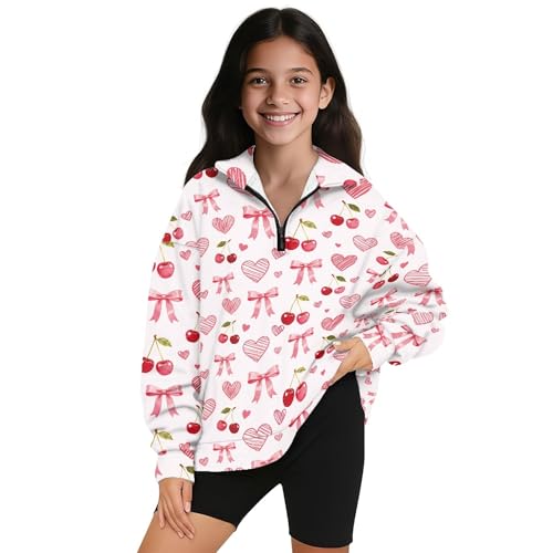 Image of AmzPrint Girls Graphic Quarter Zip Coat Long Sleeve Lightweight Oversized Athletic Running Hoodies For Kids Teen Girls