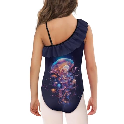 Girls One Piece Bathing Suit Size 3-14 Casual Summer Ruffle Swimsuit Trendy One-Shoulder Swimwear with Strap3