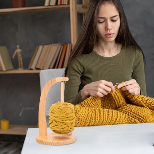 Image of Yarn Holder for Knitting and Crocheting, Magnetic Yarn Ball Holder, Yarn Spindle Dispenser, Crochet Gift for Knitting Lovers,Wooden Yarn Spinner for Crochet(Color:Natural Wood)