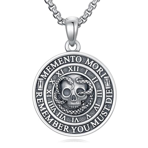 SIMONLY Memento Mori Necklace for Men 925 Sterling Silver Memento Mori Pendant Gothic Skull Pendant Amulet Protection Jewelry Gifts4