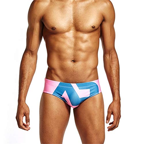 BGB Swim Trunks,Men Printing Triangle Swimming Trunks,Hipster Sexy Swim Briefs,Men's Swim Shorts on Vacation/Pink/L