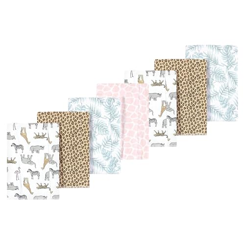 Image of Luvable Friends Hudson Baby Flannel Burp Cloths 7pk, Pink Safari Fun