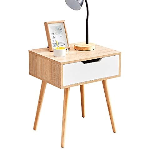 BOJU Modern Wood Beside Table Bedroom Nightstand with Single Storage Drawer Bed Living Room Small Sofa Side Table Corner Cover