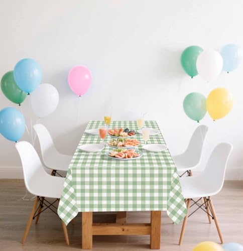 Image of 2 Pack Sage Green Gingham Tablecloth Rectangle 54 x 108 Sage Green and White Checkered Table Cloth Disposable Plaid Table Cover Plastic for Birthday Baby Shower Picnic Wedding Party Supplies