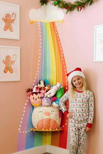 Image of PUTSKA Nursery Furniture Hanging Organizer - Wall Mounted Stuffed Animal Storage for Baby Room, Corner Plush Collection Display & Nursery Organization System, Space-Saving Vertical Storage - Rainbow