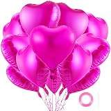 12Pcs Hot Pink Heart Balloons,18 Inch Hot Pink Heart Shape Balloons Valentine Balloon for for Valentines Day Wedding Brithday Decorations