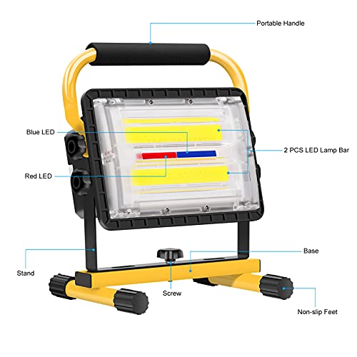 Coquimbo LED Baustrahler Akku, 60W LED Arbeitsleuchte Akku Strahler IP65 Wasserdicht Tragbar Arbeitsscheinwerfer… – Bild 4