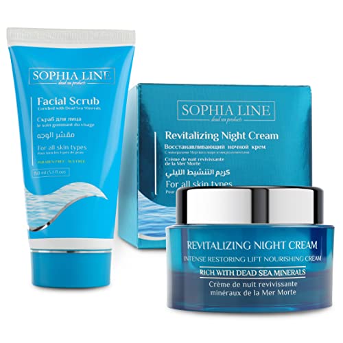 Sophia Line Relax Package - Dead Sea Product Set - Night Cream For Women Anti Aging & Facial Scrub - Exfoliating Daily Face Wash And Scrub - Face Peel & Body Scrubs For Women Exfoliation - (Set Of 2) #TOP28
