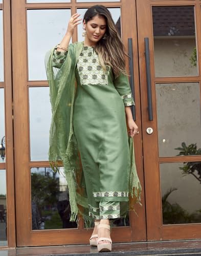 Image of SIRIL Women's Rayon Viscose Printed Straight Kurta Pant with Dupatta Set