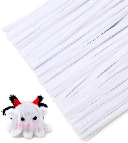 Tiehuoxia 200pcs Pipe Cleaners [White] Thick Chenille Stems for DIY Crafts & Art Projects Beginners Manual Included