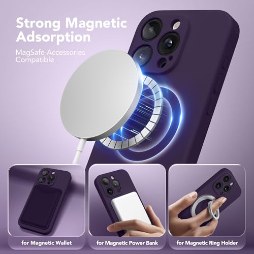 SuydanBox Magnetic for iPhone 14 Pro Max Case, Compatible with MagSafe, [Full Camera Protection][Screen Protector] Silicone Shockproof Protective Phone Case for iPhone 14 Pro Max 6.7", Deep Purple