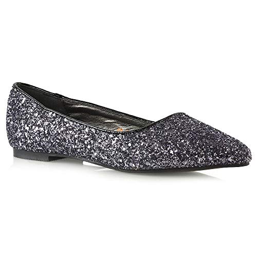 ESSEX GLAM Womens Pointed Toe Flats Wedding Shoes Sparkly Glitter Slip On Ballet Pumps Shoes Size 3-8