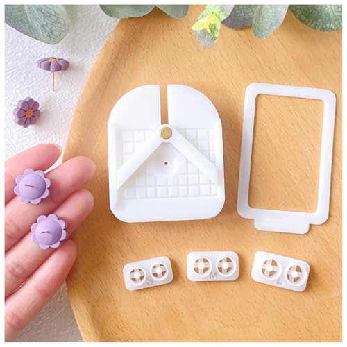 OWSEN Herramienta de arcilla polimérica: herramienta de incrustación de postes para hacer aretes, incluye tres tamaños de cortadores, herramienta de posicionamiento, tabla y guía de grosor, ideal para