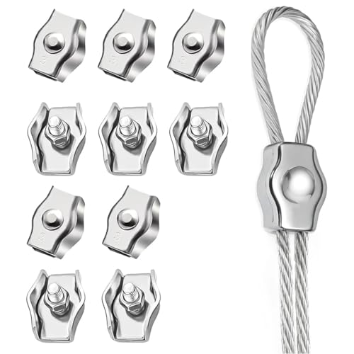 GNALIA Morsetti Per Cavo Acciaio 3Mm M2 Argento, 10 Pezzi In Acciaio Inox 304 Per Fissaggio Tende E Cavi Metallici