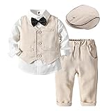 LEONARDINO Jungen Anzüge Gentleman Smoking Fliege Hemd Anzugsweste Hose 6tlg Schicker Kleinkind Babykleidung für Taufe Hochzeit Geburtstagsparty (110)