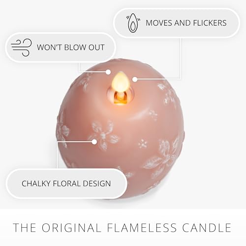Image of Luminara Flameless Candle Crystal Beads Glitter Sphere, Unscented Real Wax LED Candle, Timer, Holiday Decoration Centerpiece (Dusky Rose Floral)
