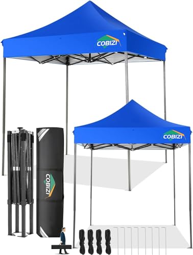 Image of COBIZI 6x6 Pop Up Canopy Tent No Sidewalls,Heavy Duty Canopy,Blue White