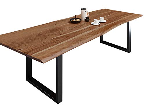 SAM Esszimmertisch 300x100 cm Milo, echte Baumkante, naturfarben, massiver Esstisch aus Akazienholz, Metallbeine Schwarz, Baumkantentisch