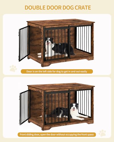Hzuaneri Hundekäfig Möbel, 100cm hundebox für zuhause, Schiebetüren, 2 Tür, Moderne hundebox Holz Indoor für kleine/mittlere/große Hunde, Hundekäfig für Zuhause, 100 x 60 x 68 cm, Vintagebraun