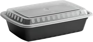 OCS Parts 25-Pack Heavy Duty Microwavable Food Prep Containers | 38-Ounce Disposable Reusable Black Plastic Food Storage Container with Lid for Leftovers, Lunch, and Takeout