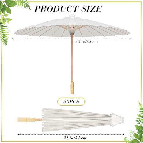 Sadnyy 33 Inches Paper Umbrellas Paper Decorative Chinese Japanese Parasol Umbrella DIY Oiled Painting Umbrellas Crafts for Wedding Bridal Party Decor (White,50 Pack)