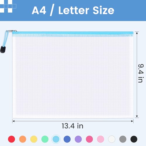 Image of Sooez 24 Pack Mesh Zipper Pouch with Sticky Labels, A4 Mesh Bags, Sturdy Letter Size File Folders Organizer, Office School Classroom Supplies, Toy Storage Bag Board Game Puzzles Organization, Black