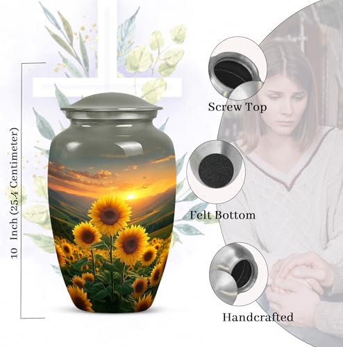 Image of Sunset Sunflower Urn for Ashes - Funeral Urns for Adult Ashes Women - Yellow Sunflower Urn for Human Adult Male and Female - Cremation Urns for Adult Mom and Dad 10inch and 200 Cubic Inches