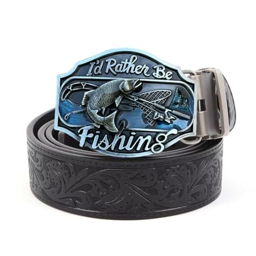 Mens Leather Belt, Fishing Buckle Design, Western Work Casual.2