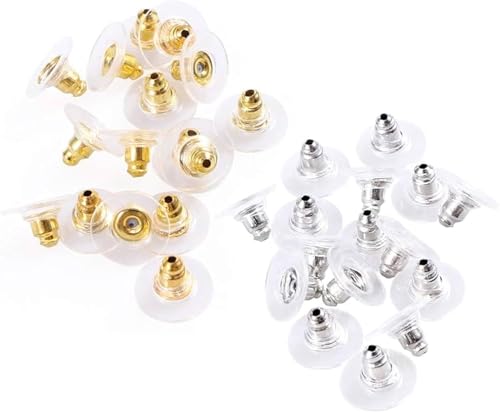 Image of Earring Back Stopper (200 Pcs) - Secure Metal Earring Backs with Rubber Grip for Studs & Heavy Earrings | Non-Slip Replacement Earring Stoppers (Gold & Silver Combo)