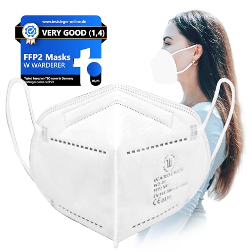 WARDERER 15 FFP2 Mascarillas blancas | Mascarilla respiratoria 99,5% de eficiencia de filtrado | Máscara de protección contra el polvo 5 capas | Mascarilla protectora bucal transpirable y respetuosa