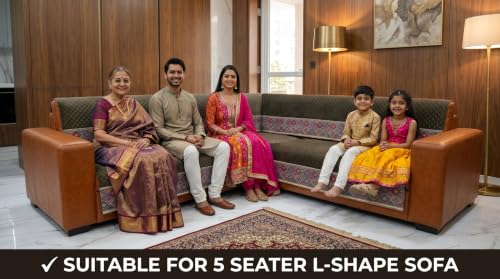 Image of KINGLY L-Shape Sofa Cover 5 Seater 3+2 Velvet Full Cover - Chocolate Brown | Fully covered quilted velvet slipcover, washable anti-slip furniture protector, L-type corner sofa cover for living room