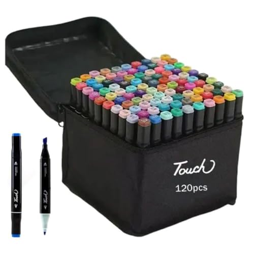 Canetinha Ponta Dupla Duas Pontas para Colorir Kit Estojo de Canetas Escolar Marcador Coloridas Permanente (120)