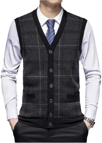 FULIER Herren Strickweste V-Ausschnitt - Kaschmir Wolle Mix Für Herbst/Winter