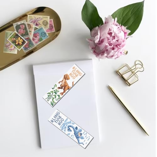 Image of FREEBLOSS 6 Set Cross Stitch Bookmark Kit Cartoon Dinosaur Stamped Cross Stitch Kits for Beginners DIY Embroidery Bookmarks DIY Bookmark Kit for Adults Gift 6 * 20CM